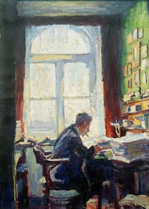 Der Dichter Caesar Flaischlen am Schreibtisch, 1912 von Heinrich Eduard Linde Walther