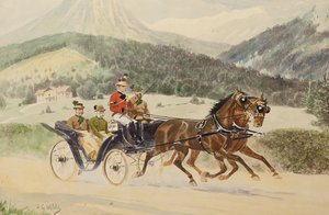 Kaiser Franz Joseph I. von Österreich und Erzherzog Franz Ferdinand in einer Kutsche, 1900er-1910er Jahre von Heinrich Gottfried Wilda