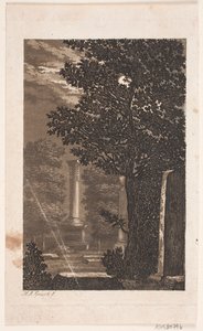 Von Assistens Kirkegaard, (laut altem Auktionskatalog) Park mit Säule im Mondschein