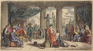 Ein königlicher Hof im antiken Griechenland (kolorierte Gravur) von Heinrich Leutemann
