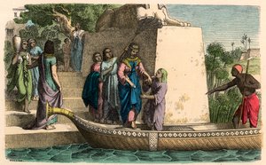 Antikes Ägypten: Vornehme Dame reist in einer Barke von Heinrich Leutemann
