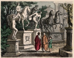Antikes Griechenland: Statuen der olympischen Champions in Olympia errichtet, 1866 von Heinrich Leutemann