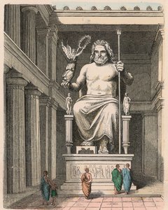 Antikes Griechenland: Zeus-Statue im Tempel von Olympia - Skulptur von Phidias, ca. 440/30 v. Chr., eines der Sieben Weltwunder