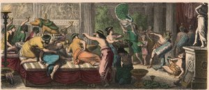 Antikes Rom: Ein Bankett mit einer Aufführung von Gladiatoren