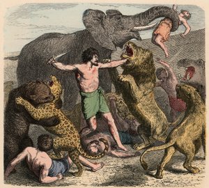 Antikes Rom: Verbrecher werden von wilden Tieren angegriffen, 1866