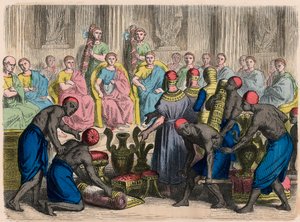 Antikes Rom: Ägyptische Gesandtschaft mit Geschenken vor dem Senat von Heinrich Leutemann