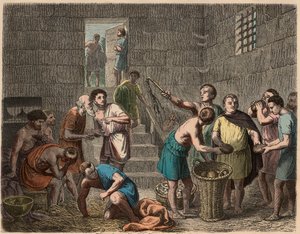 Antikes Rom: Verteilung von Nahrung an Sklaven am Abend, 1866