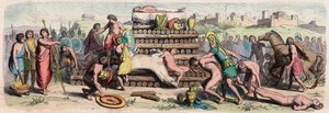 Archaische Periode in Griechenland: Einäscherung eines Helden mit Tier- und Menschenopfer von Heinrich Leutemann