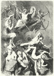 Kampf zwischen den antiken griechischen Göttern und den Titanen (Stich) von Heinrich Leutemann