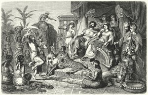 Hofszene aus einem der hellenistischen Königreiche, die nach dem Tod Alexanders des Großen entstanden (Stich) von Heinrich Leutemann