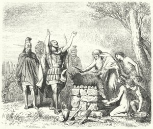 Pausanias opfert den Göttern vor der Schlacht von Plataea, 479 v. Chr. (Stich) von Heinrich Leutemann