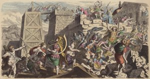 Römische Soldaten stürmen eine Stadt (kolorierte Gravur) von Heinrich Leutemann