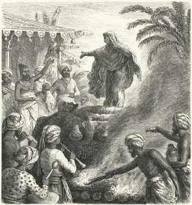 Suttee, hinduistisches Begräbnisritual (Stich) von Heinrich Leutemann