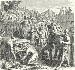 Das Begräbnis von Alarich I., König der Westgoten, im Flussbett des Busento, 410 von Heinrich Leutemann