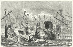 Sieg der römischen Flotte über die Karthager in der Schlacht bei den Ägaten, 241 v. Chr. (Stich) von Heinrich Leutemann