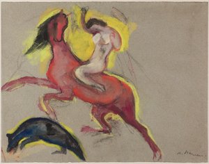Amazonin mit Pferd. Studie der "Schlacht der Amazonen" in Drove Castle, um 1911-12 von Heinrich Nauen