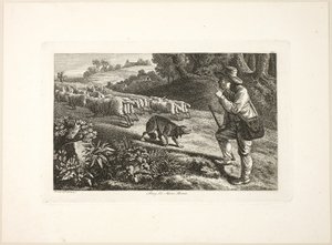 Arkadischer Hirtenjunge und seine Schafherde