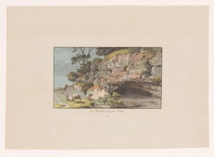 Ansicht eines Hirten mit Ziegen neben einer Höhle bei Montcherand von Heinrich Rieter