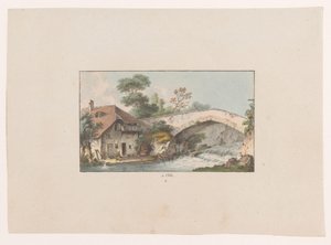 Ansicht eines Hauses bei einer Brücke in Orbe