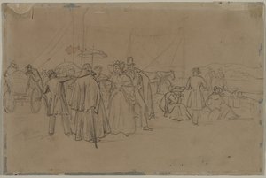 Passagiere für den Rhein-Dampfer recto, zweites oder drittes Viertel des 19. Jahrhunderts von Heinrich von Mayr