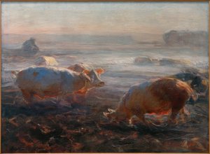 Schweine auf dem Stoppelfeld von Heinrich von Zügel