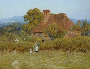 Hütte in Broadham Green, Surrey, im Sonnenuntergang von Helen Allingham
