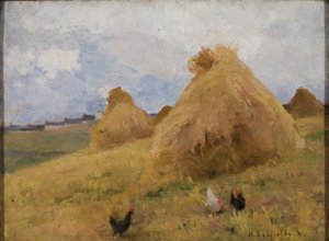 Hühner unter Kornhocken, ca. 1888 von Helene Schjerfbeck