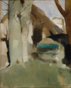 Schatten an der Wand II Grüner Bank, 1928 von Helene Schjerfbeck
