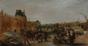 Herumtollen auf einem zugefrorenen Kanal in einer Stadt