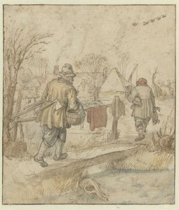 Rückkehr der Entenjäger / verso: Skizzen von Schiffen und einem Mann in Winterkleidung von Hendrick Avercamp