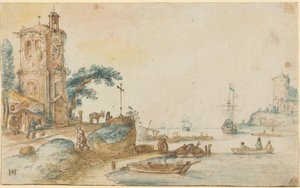 Szene mit einem Turm links von Hendrick Avercamp