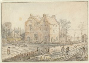 Ansicht eines Landhauses mit Sämännern auf dem Feld von Hendrick Avercamp
