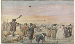 Winterszene auf dem Eis, mit einem Jäger, der einen Otter zeigt von Hendrick Avercamp