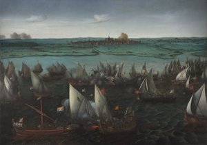 Schlacht zwischen niederländischen und spanischen Schiffen auf dem Haarlemmermeer, ca. 1629 von Hendrick Cornelisz. Vroom