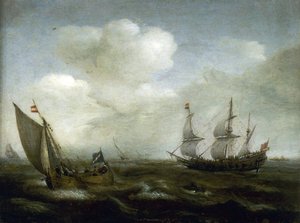 Niederländisches Schiff und Fischerboot im Wind