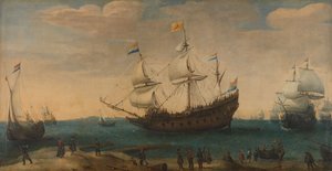 Ostindienfahrer vor einer Küste, ca. 1600-30