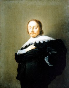 Porträt eines Gentlemans in einem schwarzen Anzug und Spitzenkragen von Hendrick Gerritsz Pot