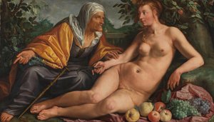 Vertumnus und Pomona von Hendrick Goltzius (signed by artist)