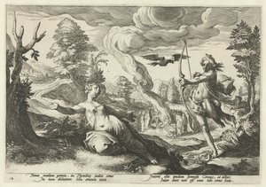 Apollo tötet Coronis (Serie: Ovids Metamorphosen) von Hendrick Goltzius (workshop of)