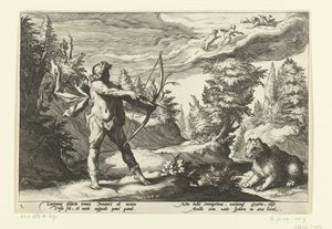 Arcas zielt mit seinem Pfeil auf Callisto