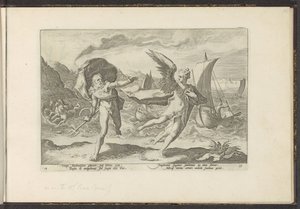 Cornix verwandelt sich in eine Krähe von Hendrick Goltzius (workshop of)