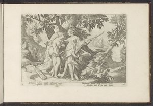 Jupiter verführt Callisto in der Gestalt von Diana (Serie) von Hendrick Goltzius (workshop of)