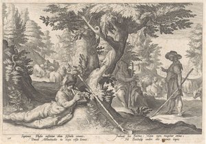 Merkur verwandelt Battus in einen Stein von Hendrick Goltzius (workshop of)