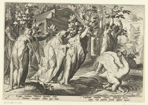 Phaëthons Schwestern verwandeln sich in Pappeln und sein Freund in einen Schwan von Hendrick Goltzius (workshop of)