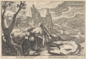 Thisbe flieht vor der Löwin von Hendrick Goltzius (workshop of)