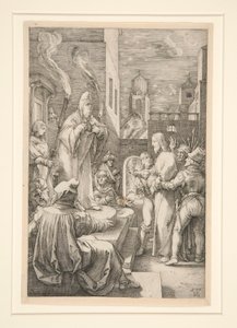 Christus vor Kaiphas, aus Die Passion, Nr. 4 in einer Serie von 12 Gravuren von Hendrick Goltzius