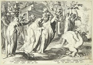 Phaetons Schwestern verwandeln sich in Pappeln und Cygnus in einen Schwan von Hendrick Goltzius