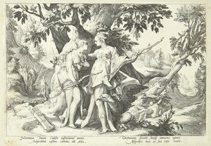 Jupiter verkleidet als Diana verführt Kallisto von Hendrick Goltzius