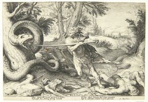 Kadmos tötet den Drachen von Hendrick Goltzius