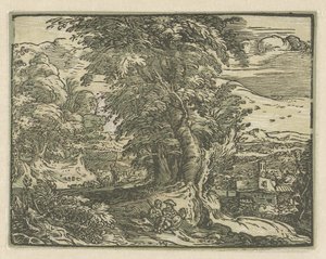 Landschaft mit sitzendem Paar (Serie: Vier kleine Landschaften) von Hendrick Goltzius